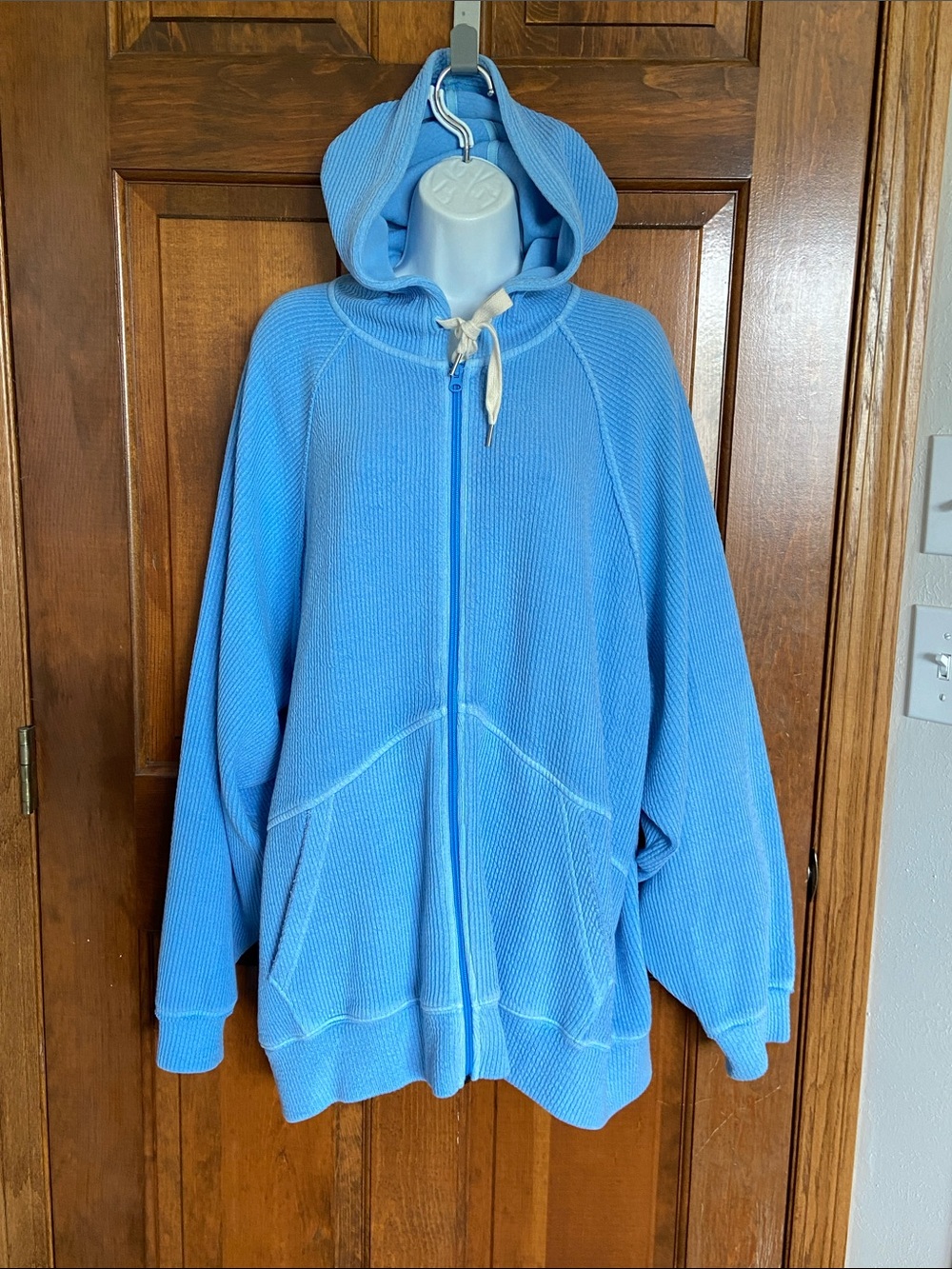 Aerie Wonder Full Zip Textured Hoodie Oversized comfort Blue Size X Large